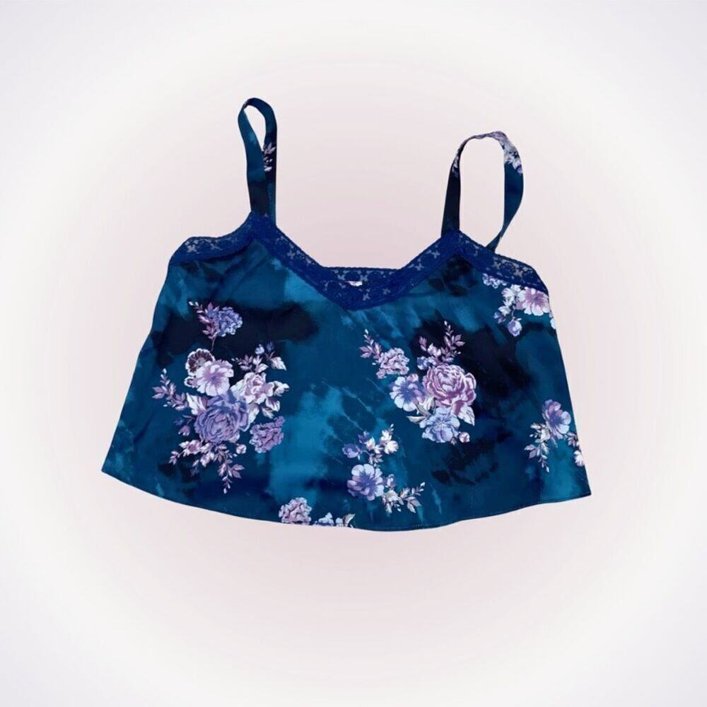 Urban Outfitters Lace Blue Floral Crop Tank Top | Sz S